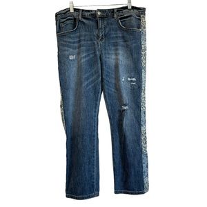 Pilcro Slim Boyfriend Crop Jeans Distressed Side-Print Detail Women’s 31 Petite